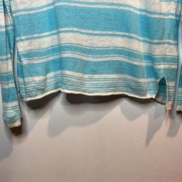 Lilly Pulitzer 100% Linen Alana Sweater in Coconut Row Stripes Aqua Blue Small - Picture 4 of 9